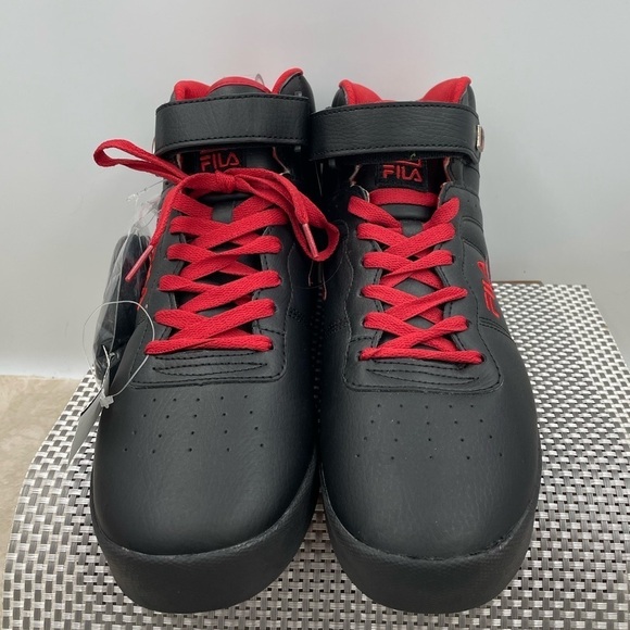 NEW Fila Vulc 13 Mid Top Plus Shoes - Black / Red with Additional Black Laces - Picture 1 of 7